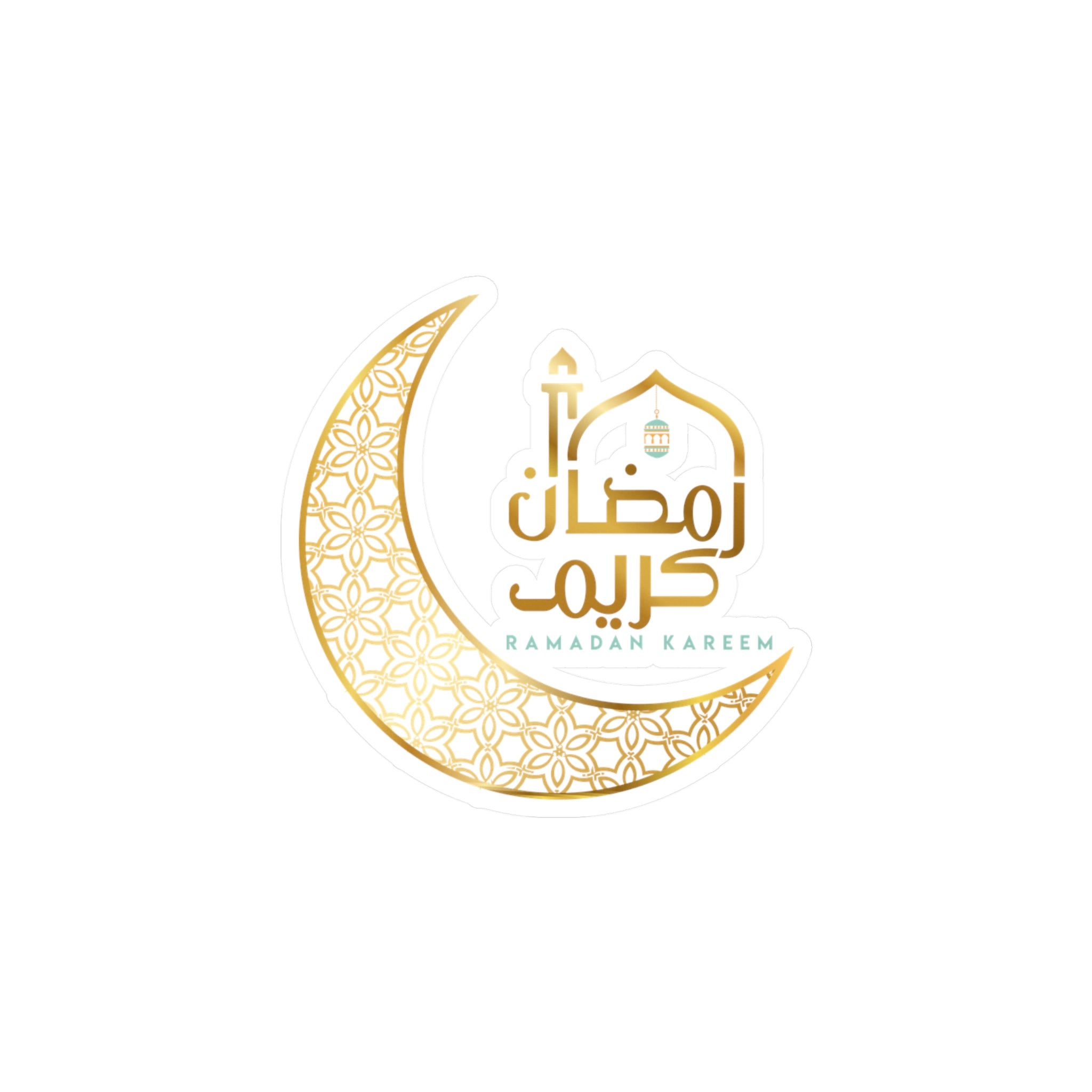 Medina Roots Ramadan Kareem Transparent Outdoor Sticker with ornate pattern and Arabic calligraphy reading "Ramadan Kareem".