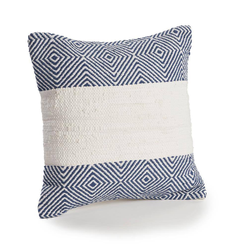 Geometric Blue and White Geometric Hypoallergenic Polyester 18 In. X 18 In. Throw Pillow