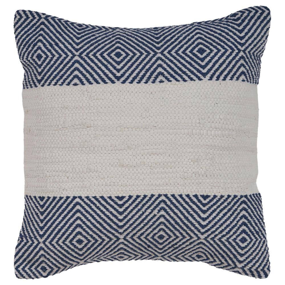 Geometric Blue and White Geometric Hypoallergenic Polyester 18 In. X 18 In. Throw Pillow