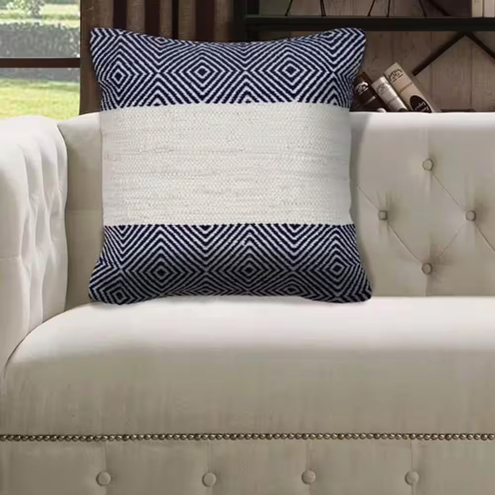 Geometric Blue and White Geometric Hypoallergenic Polyester 18 In. X 18 In. Throw Pillow