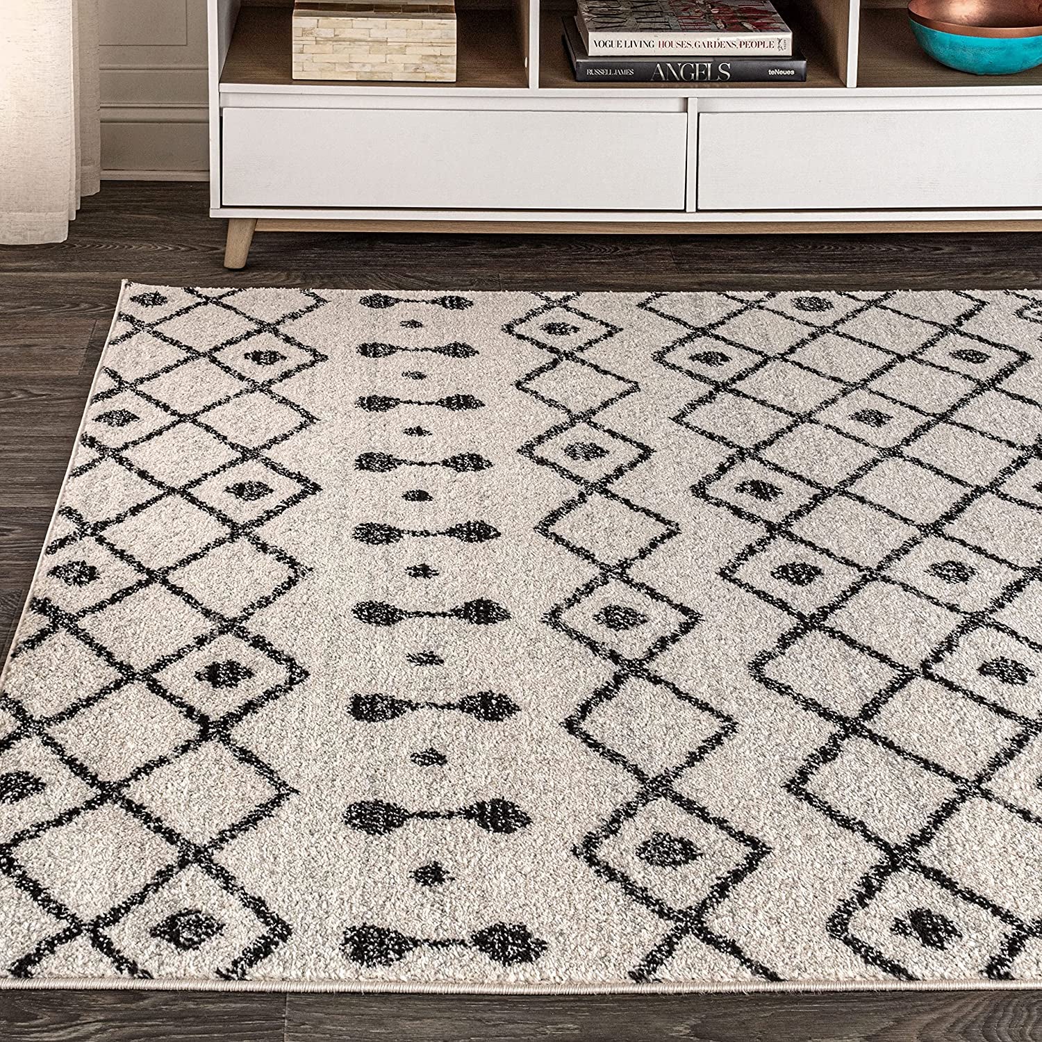 MOH208A-8 Aksil Moroccan Beni Souk Indoor Farmhouse Area-Rug Bohemian Minimalistic Geometric Easy-Cleaning Bedroom Kitchen Living Room Non Shedding, 8 Ft X 10 Ft, Cream/Black