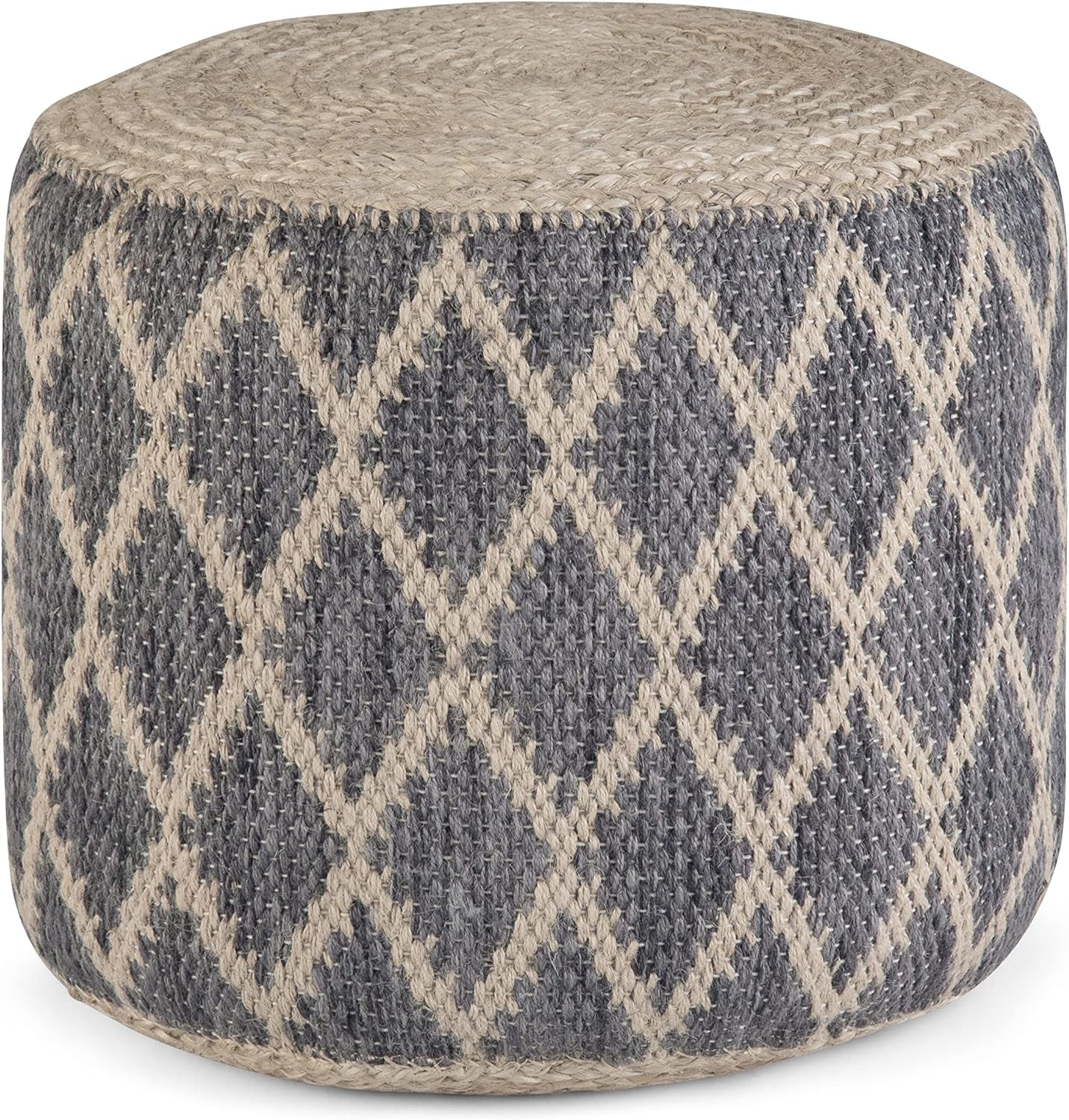 Edgeley round Pouf, Footstool, Upholstered in Grey, Natural Woven Braided Jute and Cotton, for the Living Room, Bedroom and Kids Room, Boho, Contemporary, Modern