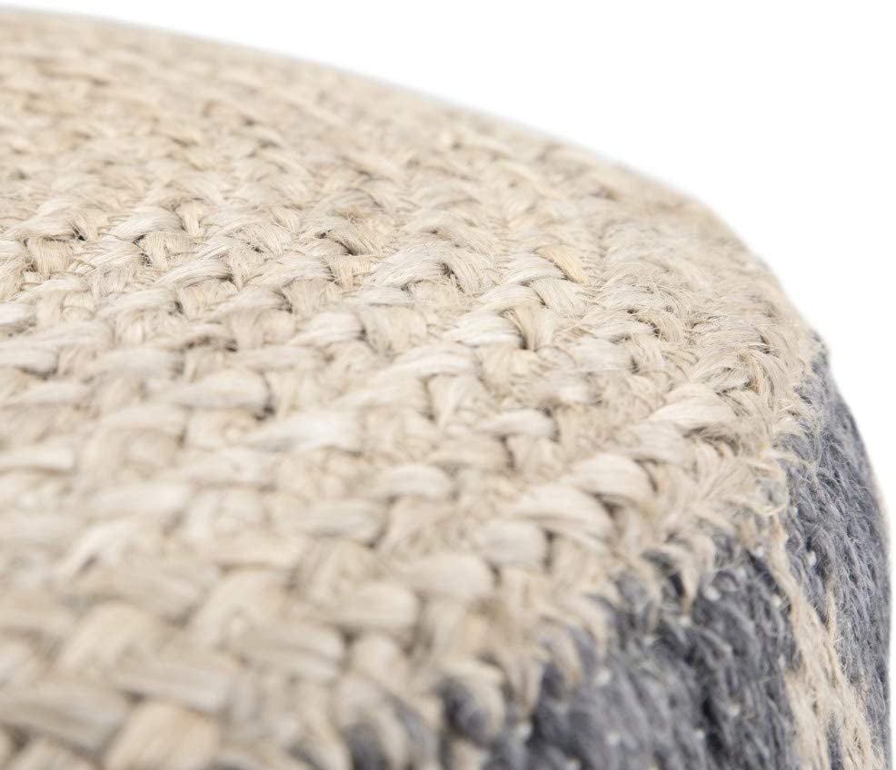 Edgeley round Pouf, Footstool, Upholstered in Grey, Natural Woven Braided Jute and Cotton, for the Living Room, Bedroom and Kids Room, Boho, Contemporary, Modern