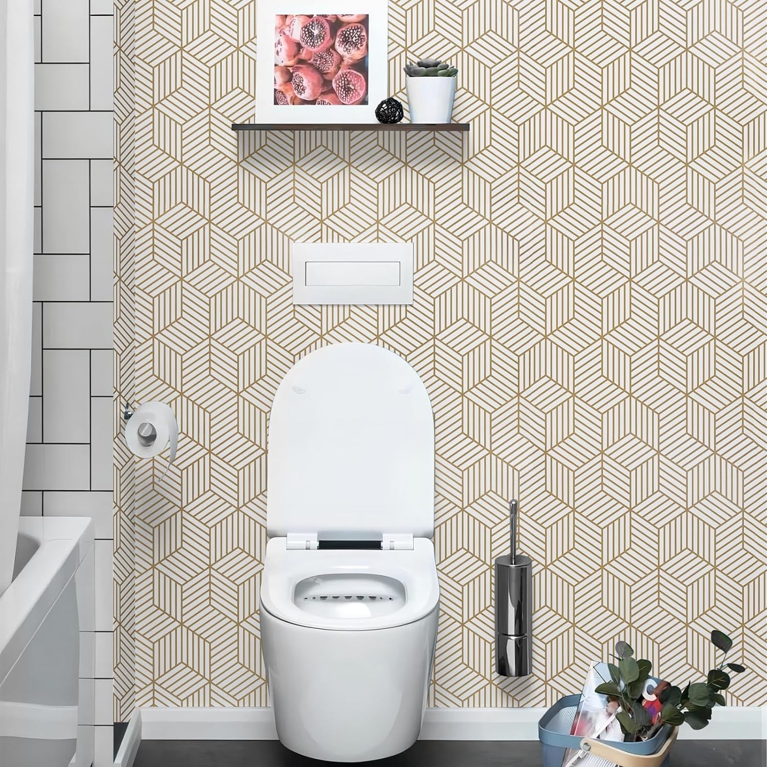 17.71 Inchx118 Inch Geometric Hexagon Wallpaper Peel and Stick Wallpaper Removable Self Adhesive Wallpaper Vinyl Film Shelf Paper & Drawer Liner Roll for Home Use