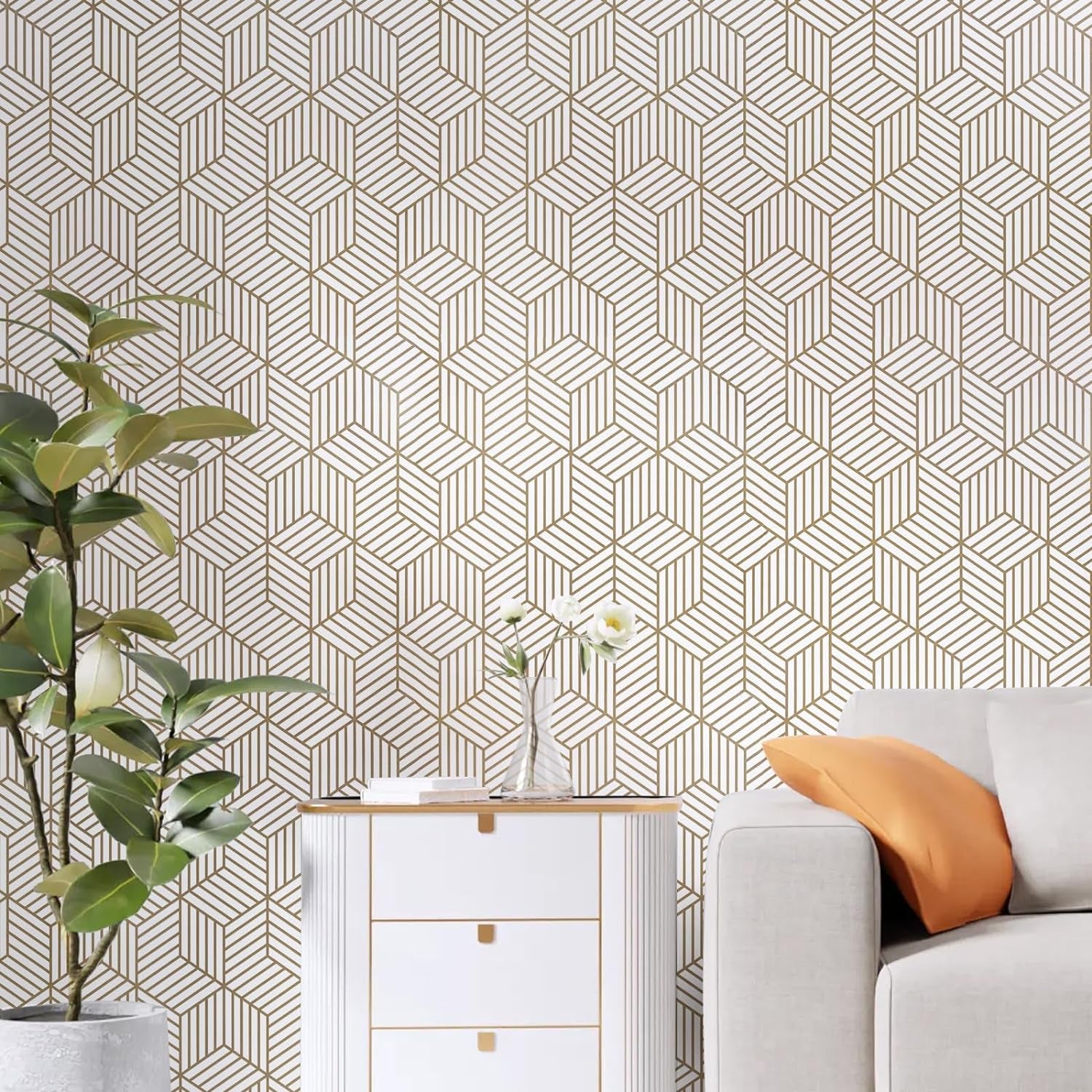 17.71 Inchx118 Inch Geometric Hexagon Wallpaper Peel and Stick Wallpaper Removable Self Adhesive Wallpaper Vinyl Film Shelf Paper & Drawer Liner Roll for Home Use