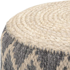 Edgeley round Pouf, Footstool, Upholstered in Grey, Natural Woven Braided Jute and Cotton, for the Living Room, Bedroom and Kids Room, Boho, Contemporary, Modern