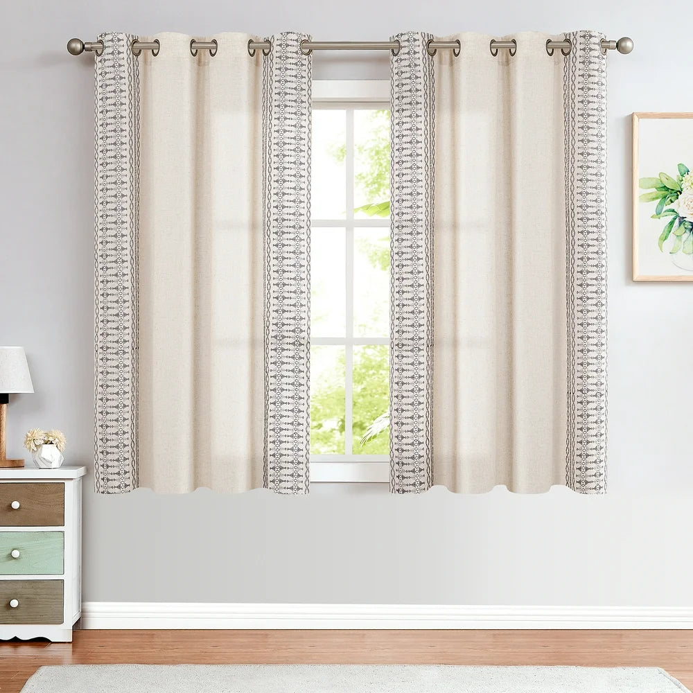 Linen Curtains Grommet Semi Sheer Window Curtains 50X63 Inch for Living Room 2 Panels Grey on Beige