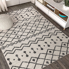 MOH208A-8 Aksil Moroccan Beni Souk Indoor Farmhouse Area-Rug Bohemian Minimalistic Geometric Easy-Cleaning Bedroom Kitchen Living Room Non Shedding, 8 Ft X 10 Ft, Cream/Black