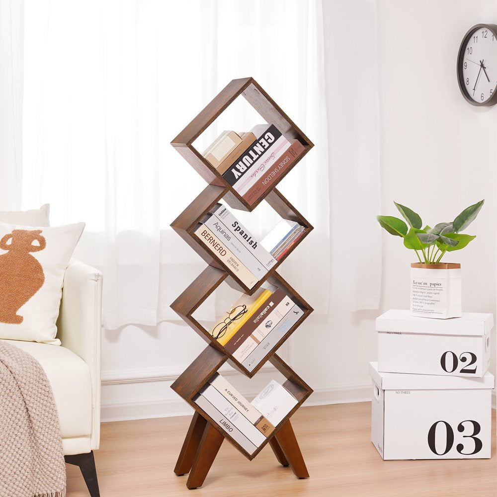 Bookshelf, Wood Small Bookcase 4-Tier Book Shelf, Tall Bookcases Book Organizer, Modern Bookshelves Floor Standing for Cds/Books in Small Spaces, Living Room, Home Office, Bedroom