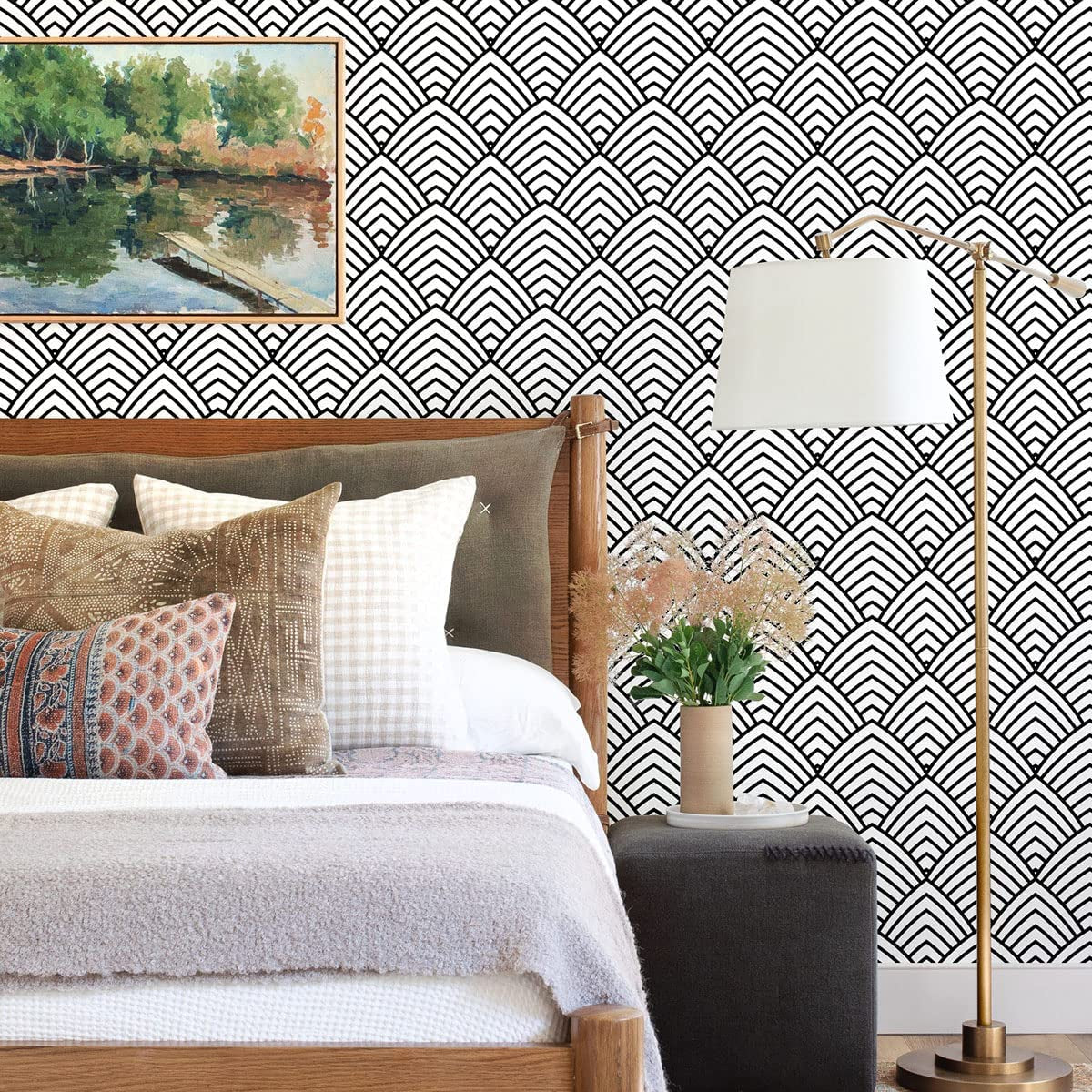 Black and White Wallpaper Modern Geometric Contact Paper 17.7 Inch X 78.7 Inch Black and White Contact Paper Herringbone Peel and Stick Wallpaper Decorative Self Adhesive Removable Wall Paper Vinyl