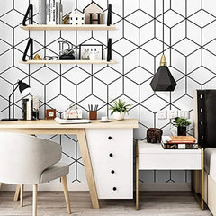 Geometry Peel and Stick Wallpapers White Black Hexagon Trellis Modern Stripe Self Adhesive Wallpaper for Bedroom Home Decorative