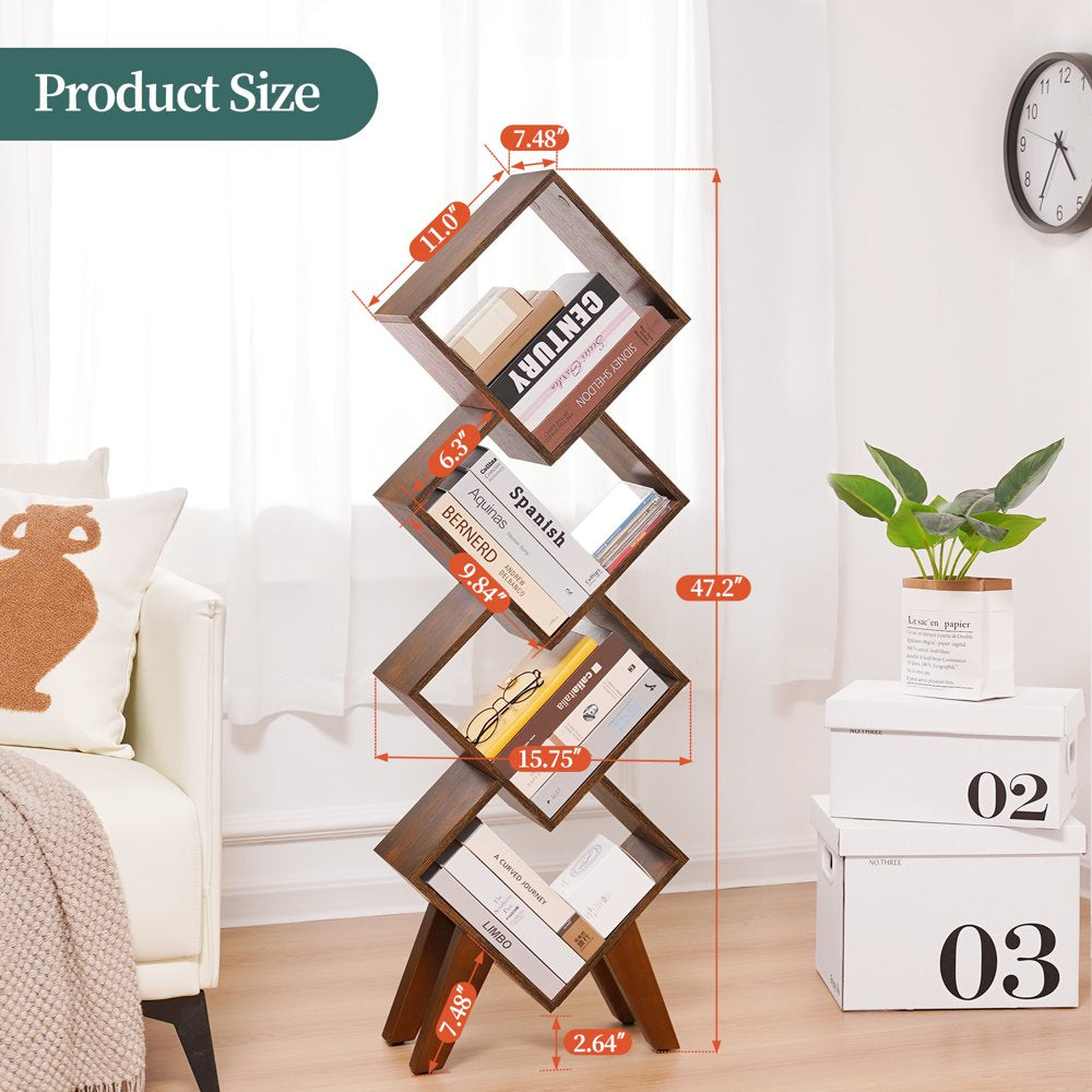 Bookshelf, Wood Small Bookcase 4-Tier Book Shelf, Tall Bookcases Book Organizer, Modern Bookshelves Floor Standing for Cds/Books in Small Spaces, Living Room, Home Office, Bedroom