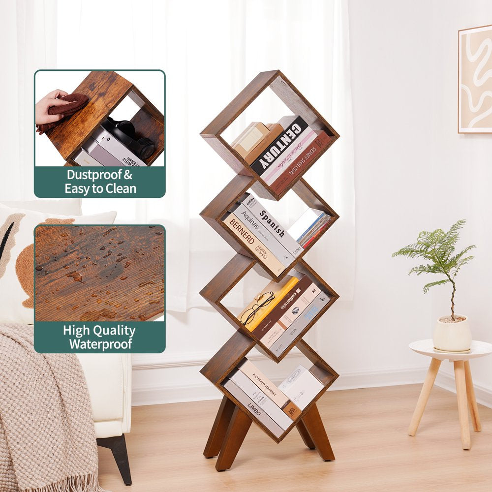 Bookshelf, Wood Small Bookcase 4-Tier Book Shelf, Tall Bookcases Book Organizer, Modern Bookshelves Floor Standing for Cds/Books in Small Spaces, Living Room, Home Office, Bedroom