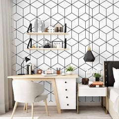 Geometry Peel and Stick Wallpapers White Black Hexagon Trellis Modern Stripe Self Adhesive Wallpaper for Bedroom Home Decorative