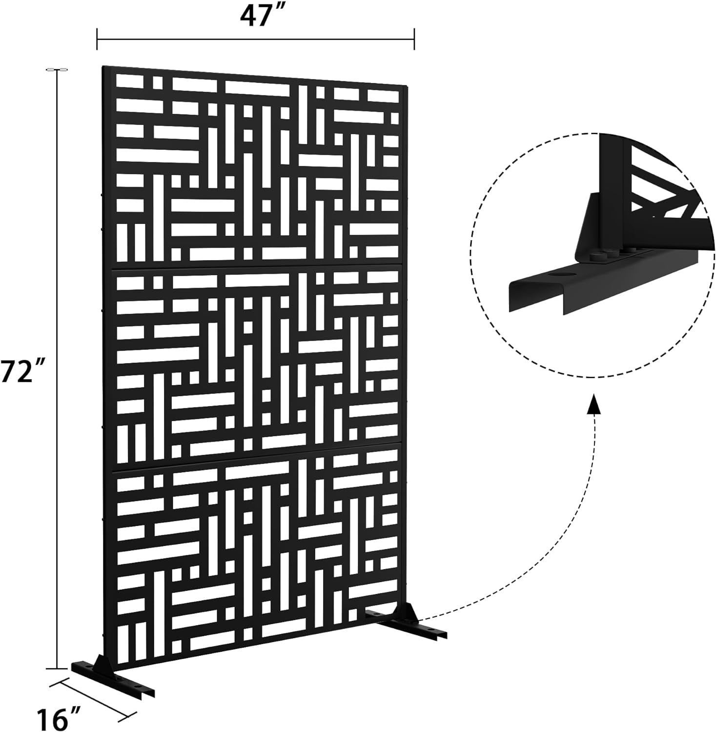 Metal Outdoor Privacy Screen, Freestanding Outdoor Divider Decorative Privacy Fence Screen, Fence Panels for Balcony Patio,72‘’H×47‘’W (Black-Retangle)