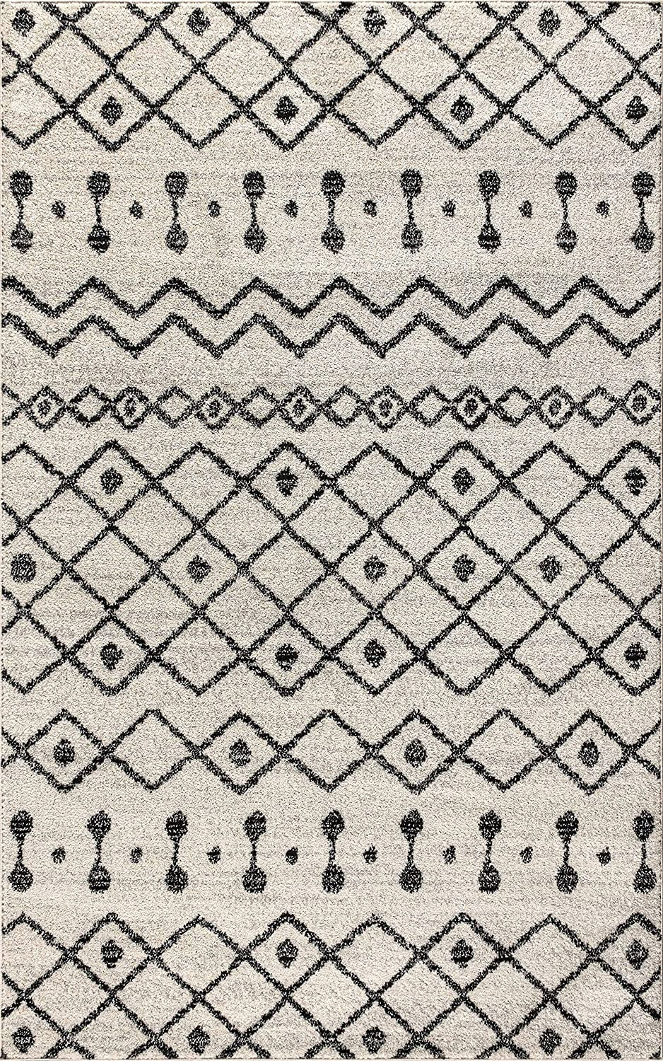 MOH208A-8 Aksil Moroccan Beni Souk Indoor Farmhouse Area-Rug Bohemian Minimalistic Geometric Easy-Cleaning Bedroom Kitchen Living Room Non Shedding, 8 Ft X 10 Ft, Cream/Black